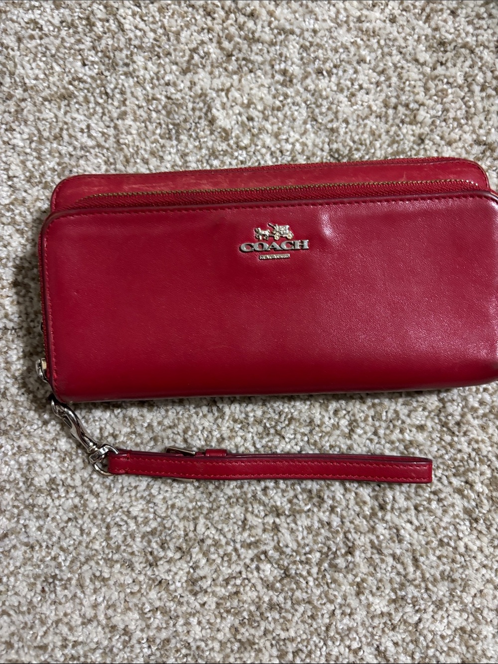 Coach Red Leather Zip-Around Wristlet